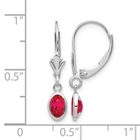 14K White Gold 6x4 Oval Bezel July Ruby Leverback Earrings view 4