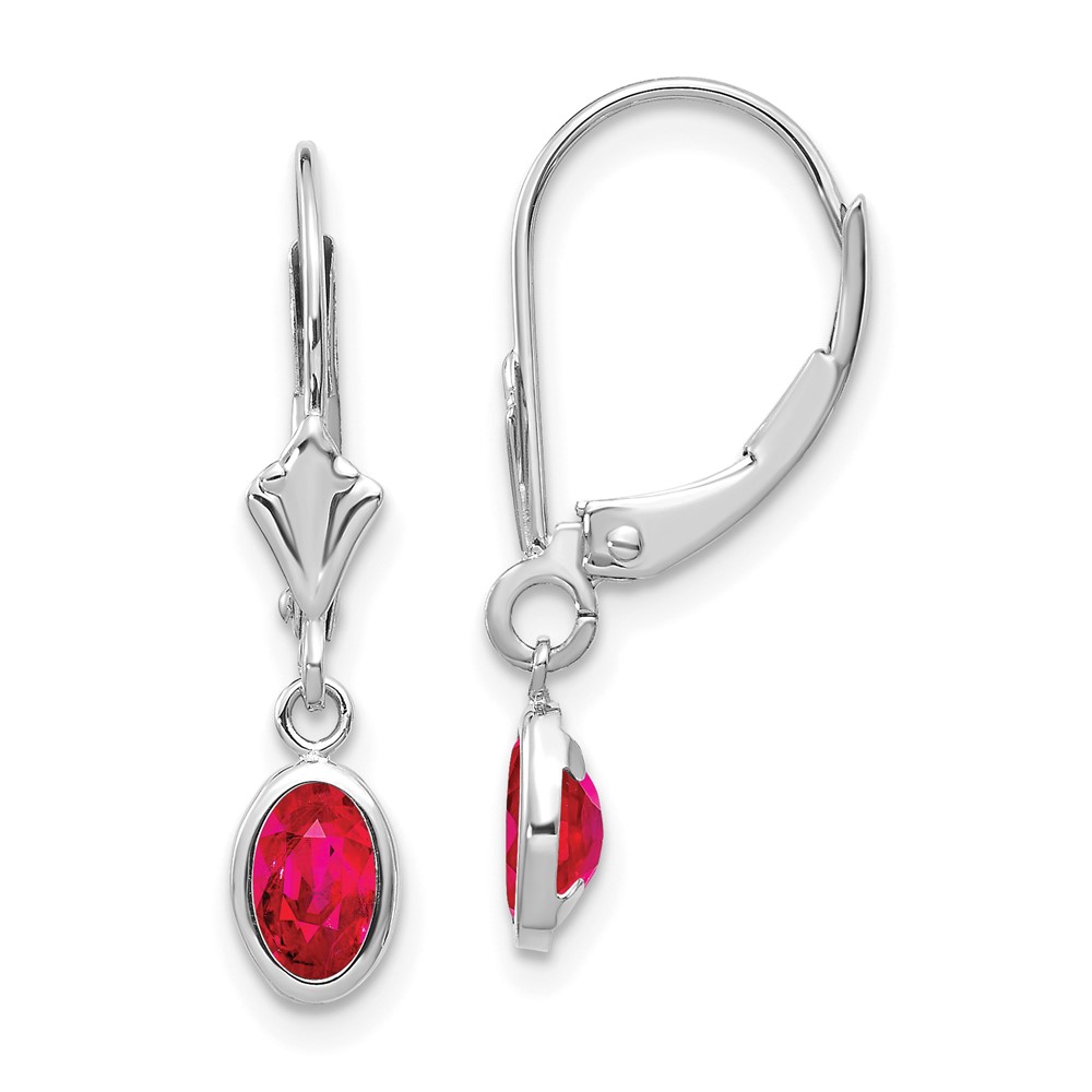 14k White Gold 6x4 Oval Bezel July/Ruby Leverback Earrings (XBE295)