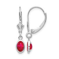 14K White Gold 6x4 Oval Bezel July Ruby Leverback Earrings view 1