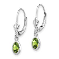 14K White Gold 6x 4 Oval Bezel August Peridot Leverback Earrings view 2