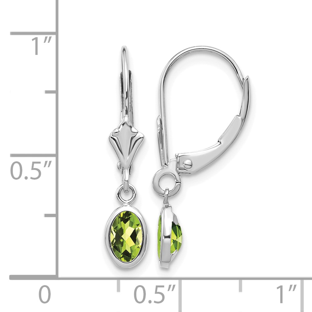 14k White Gold 6x4 Oval Bezel August/Peridot Leverback Earrings (XBE296)