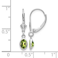 14K White Gold 6x 4 Oval Bezel August Peridot Leverback Earrings view 4