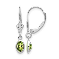 14K White Gold 6x 4 Oval Bezel August Peridot Leverback Earrings view 1