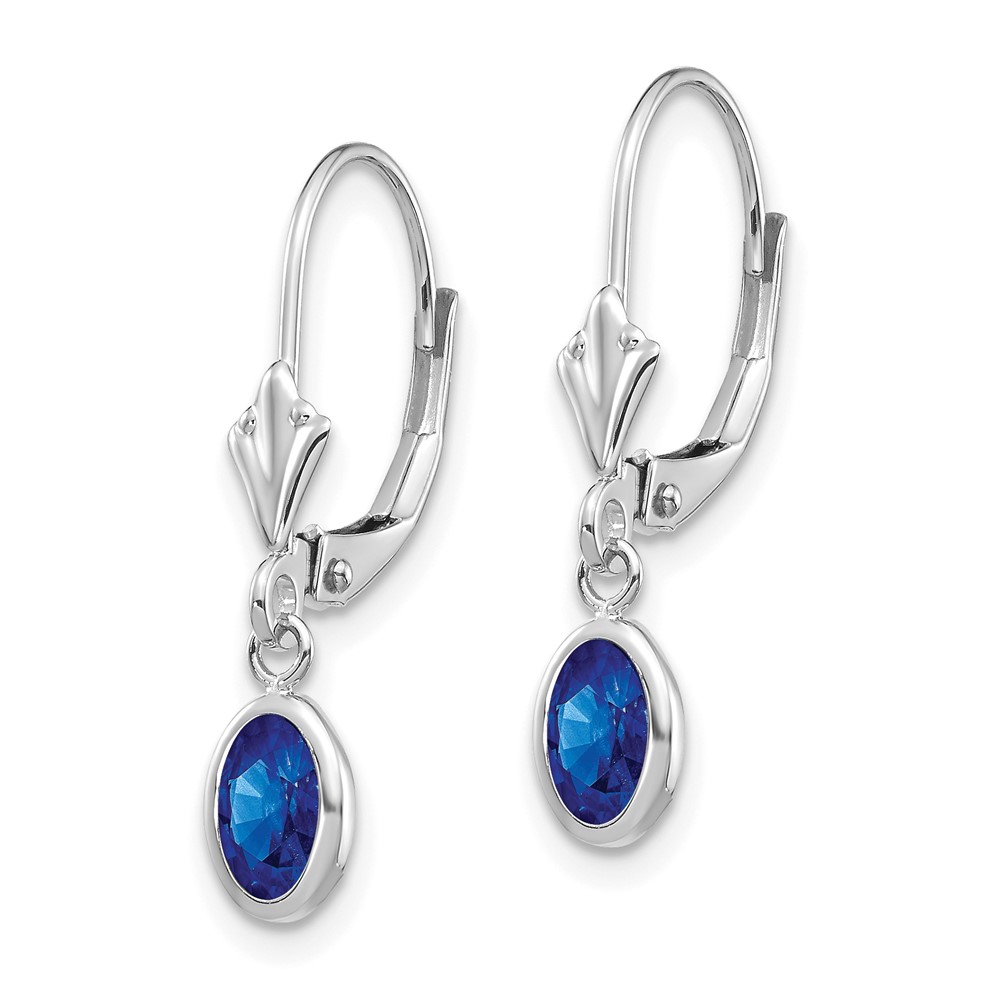 14k White Gold 6x4 Oval Bezel September/Sapphire Leverback Earrings (XBE297)