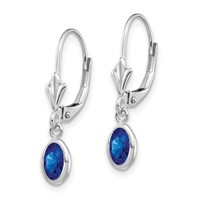 14K White Gold 6x 4 Oval Bezel September Sapphire Leverback Earrings view 2