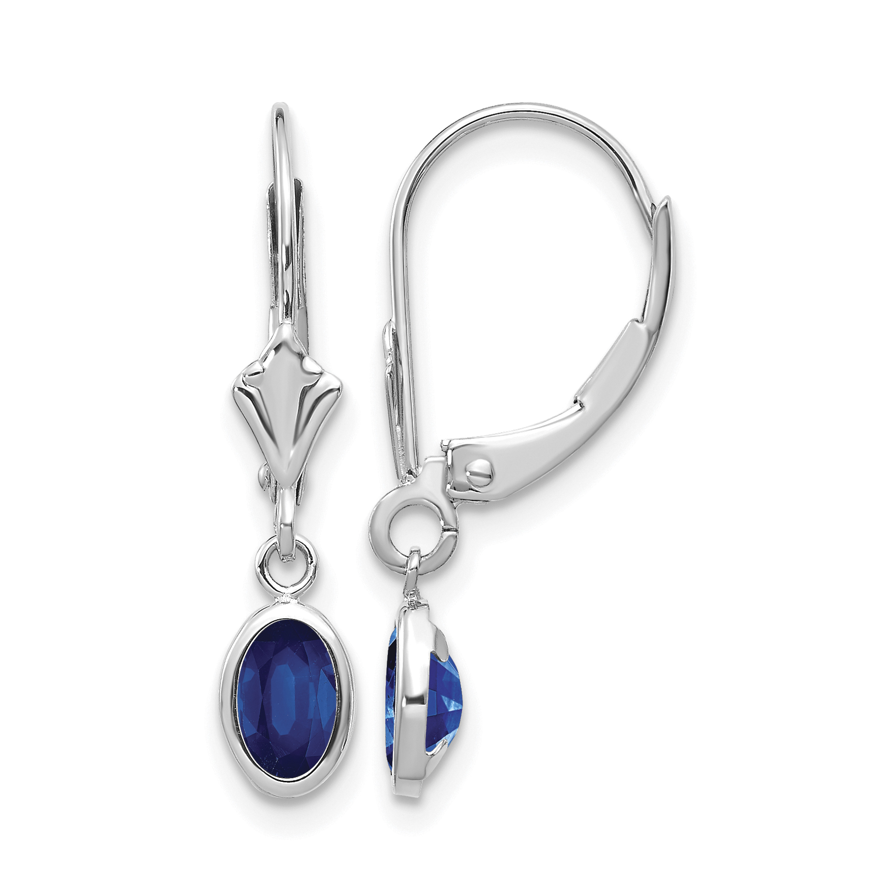 14k White Gold 6x4 Oval Bezel September/Sapphire Leverback Earrings (XBE297)