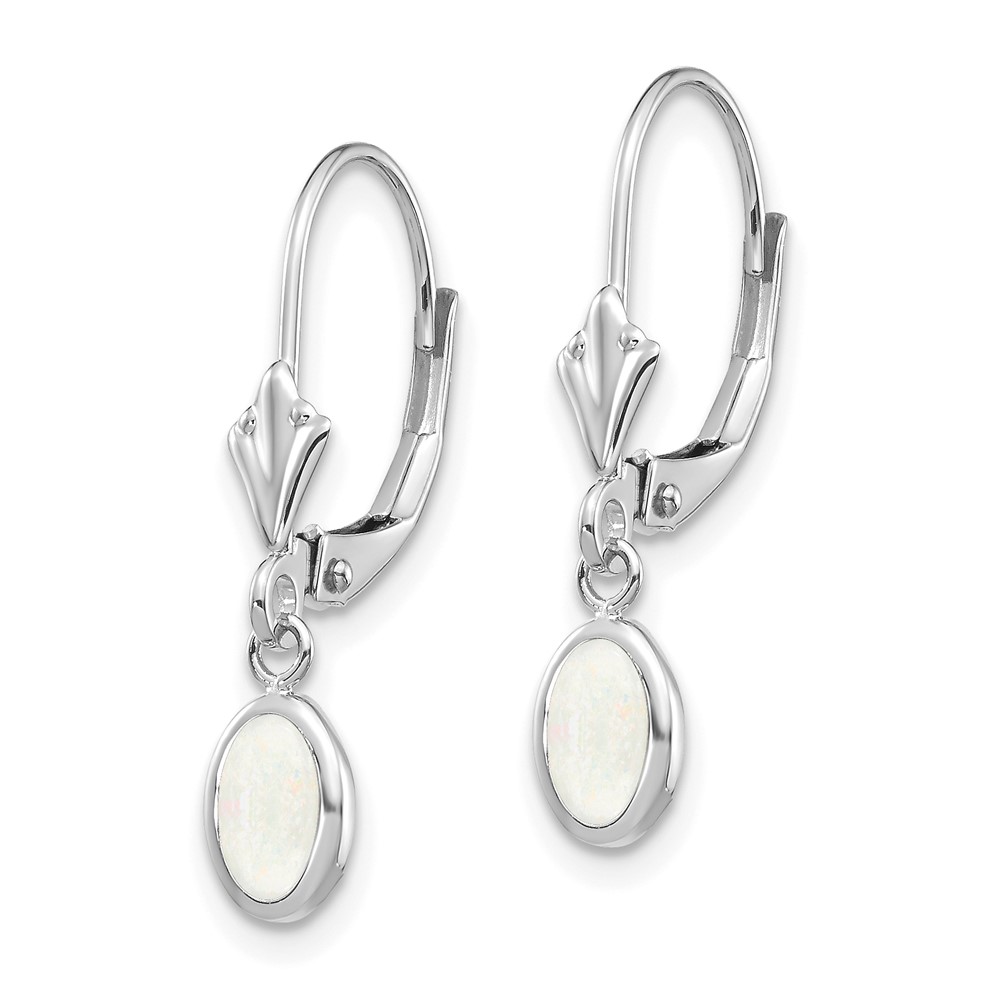 14k White Gold 6x4 Oval Bezel October/Opal Leverback Earrings (XBE298)