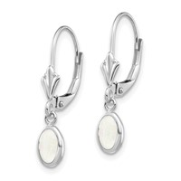 14K White Gold 6x 4 Oval Bezel October Opal Leverback Earrings view 2