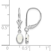 14K White Gold 6x 4 Oval Bezel October Opal Leverback Earrings view 4