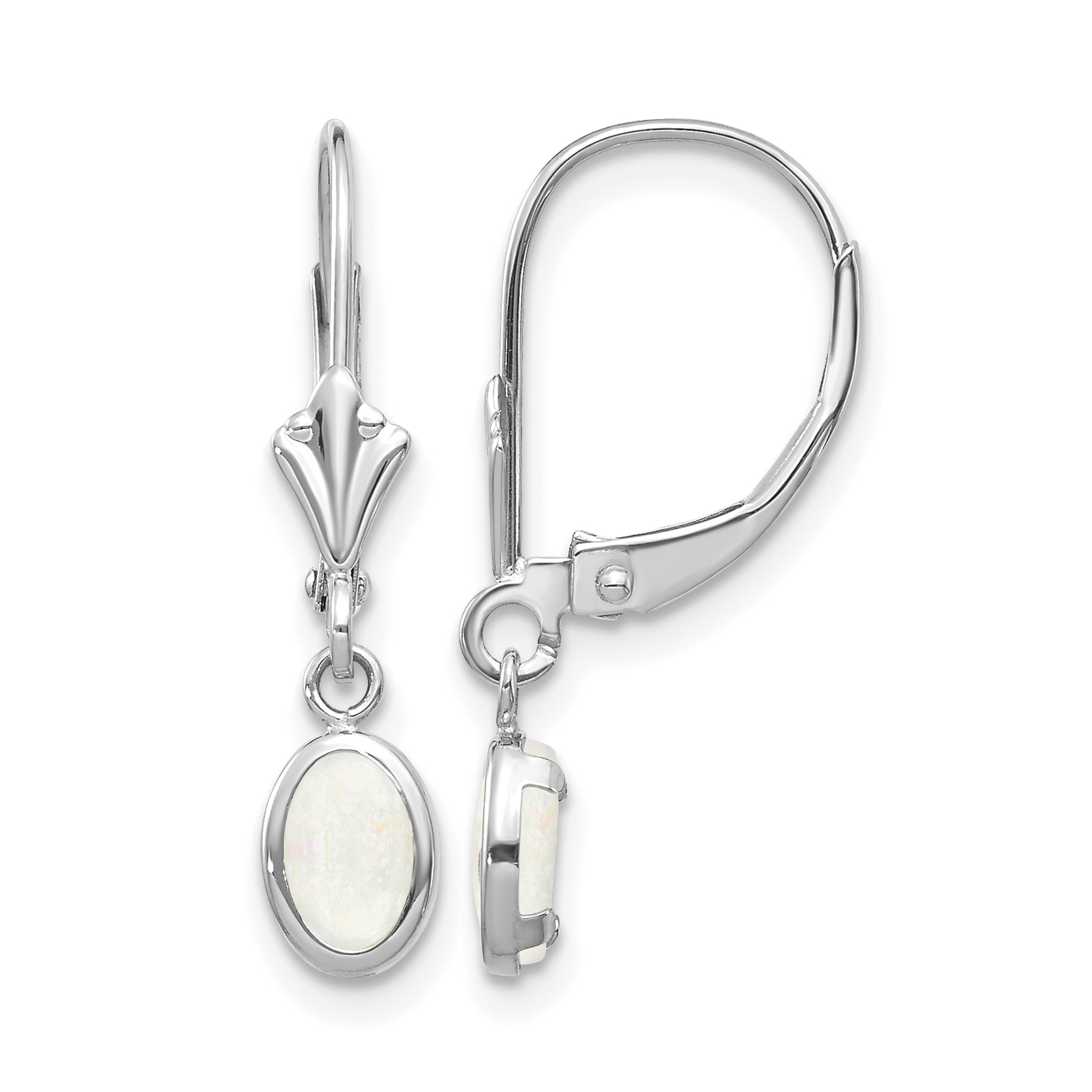 14k White Gold 6x4 Oval Bezel October/Opal Leverback Earrings (XBE298)