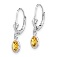 14K White Gold 6x 4 Oval Bezel November Citrine Leverback Earrings view 2