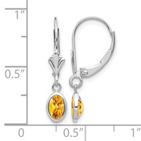 14K White Gold 6x 4 Oval Bezel November Citrine Leverback Earrings view 4