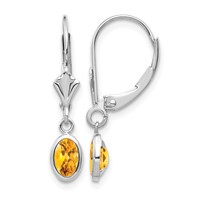14K White Gold 6x 4 Oval Bezel November Citrine Leverback Earrings view 1