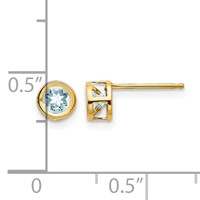 14K 4mm Yellow Gold Round Bezel March Aquamarine Post Earrings view 4