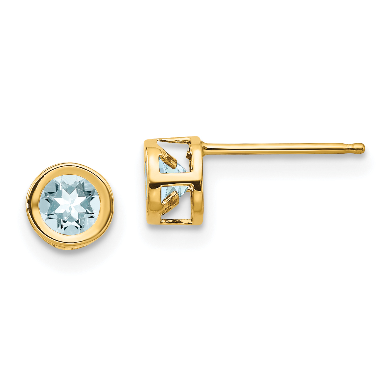 14k 4mm Bezel March/Aquamarine Post Earrings (XBE3)