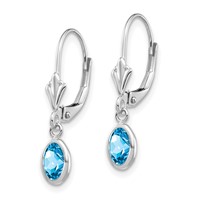 14K White Gold 6x 4 Oval Bezel December Blue Topaz Leverback Earrings view 2