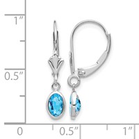 14K White Gold 6x 4 Oval Bezel December Blue Topaz Leverback Earrings view 4