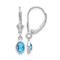 14K White Gold 6x 4 Oval Bezel December Blue Topaz Leverback Earrings view 1