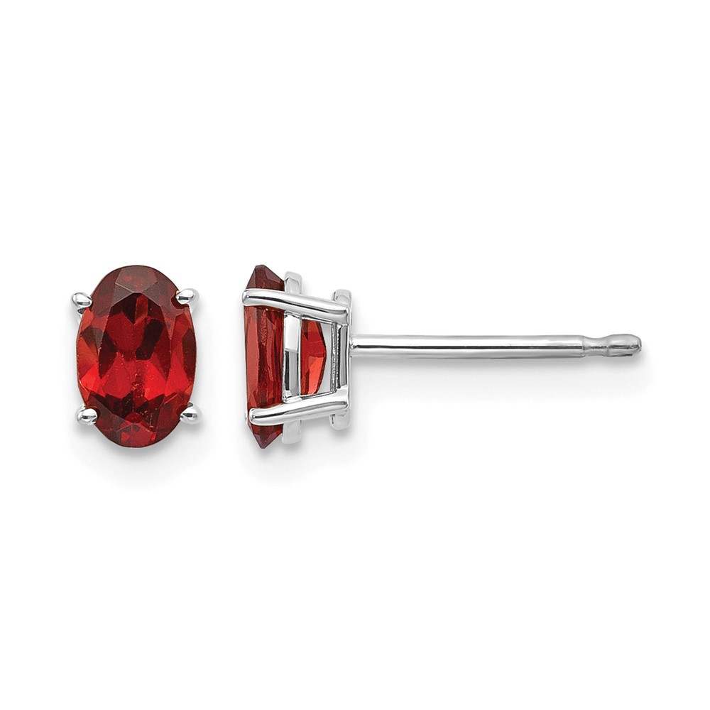 14K White Gold 6x4 Oval January Garnet Post Earrings