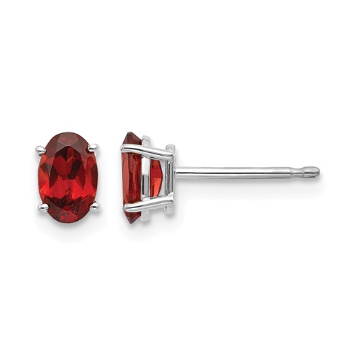 14K White Gold 6x 4 Oval January Garnet Post Earrings