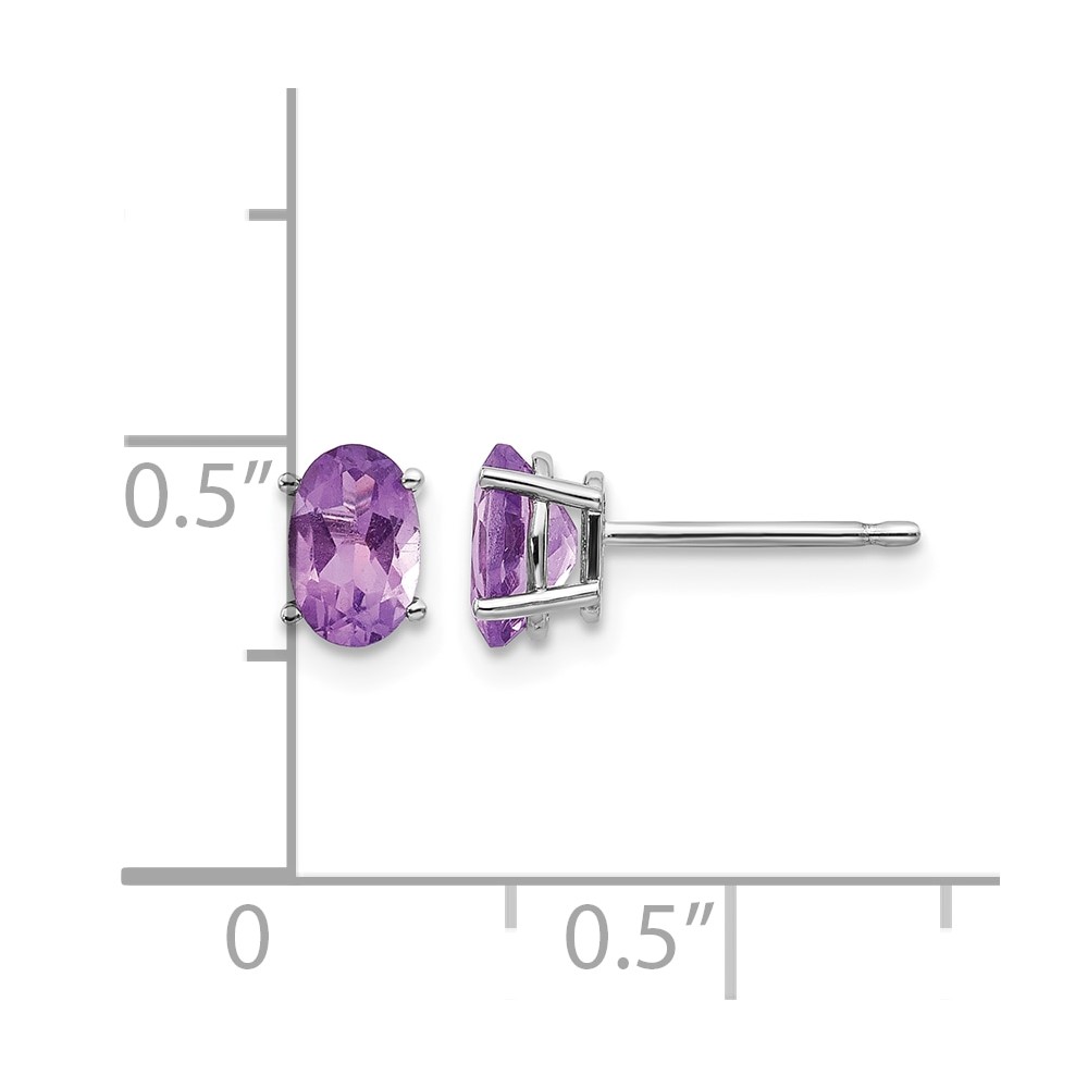 14k White Gold 6x4 Oval February/Amethyst Post Earrings (XBE302)