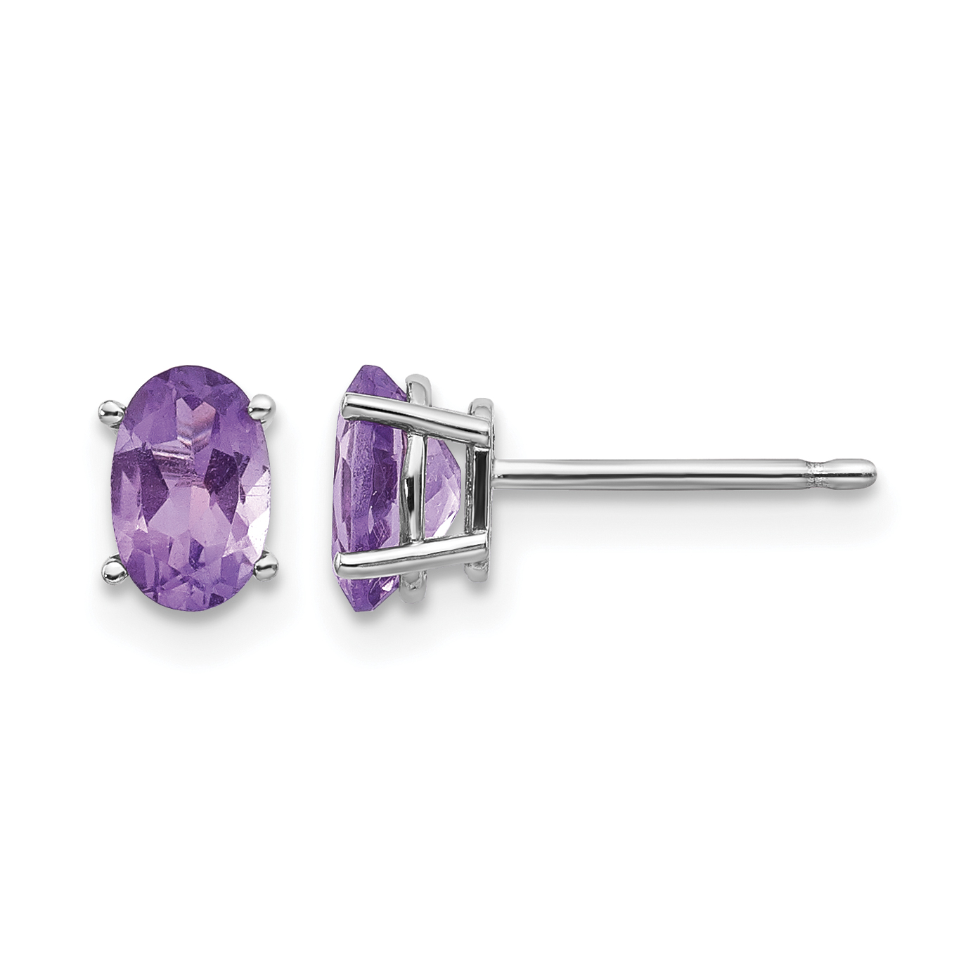 14k White Gold 6x4 Oval February/Amethyst Post Earrings (XBE302)