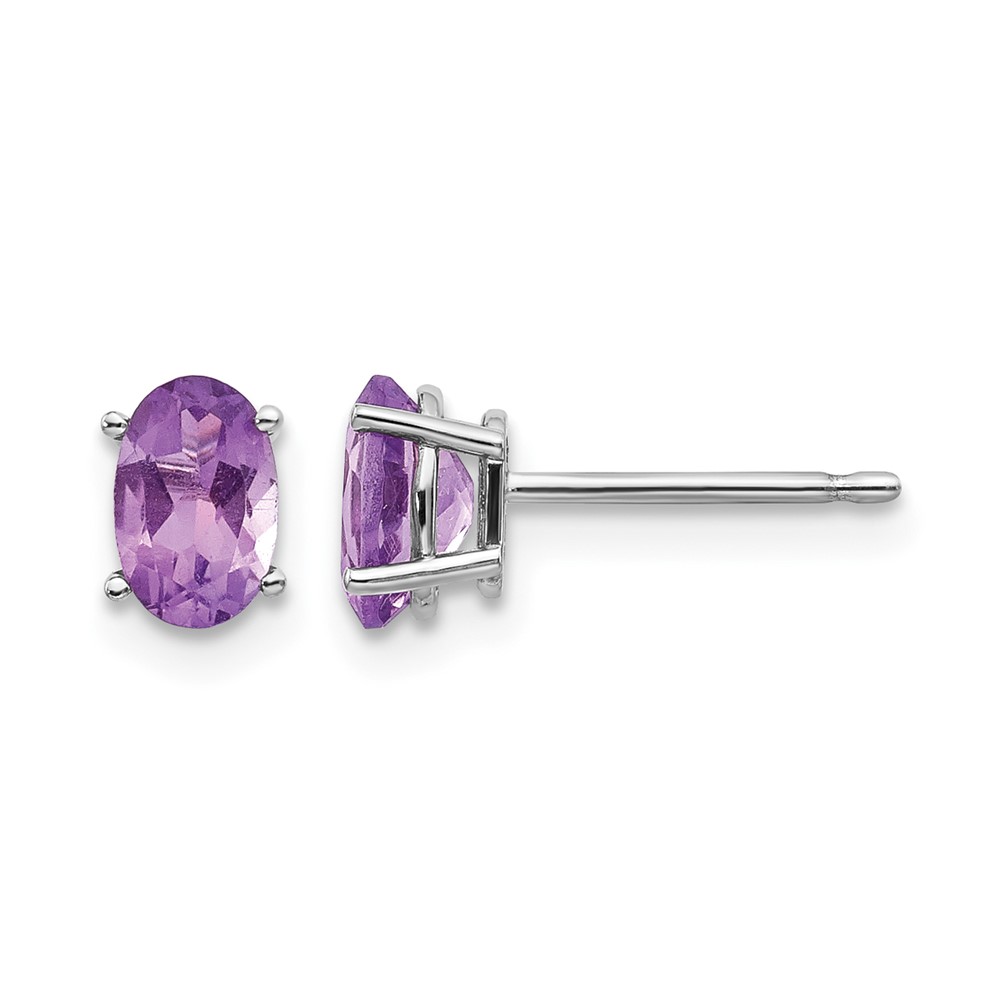 14k White Gold 6x4 Oval February/Amethyst Post Earrings (XBE302)
