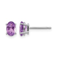 14K White Gold 6x 4 Oval February Amethyst Post Earrings view 1