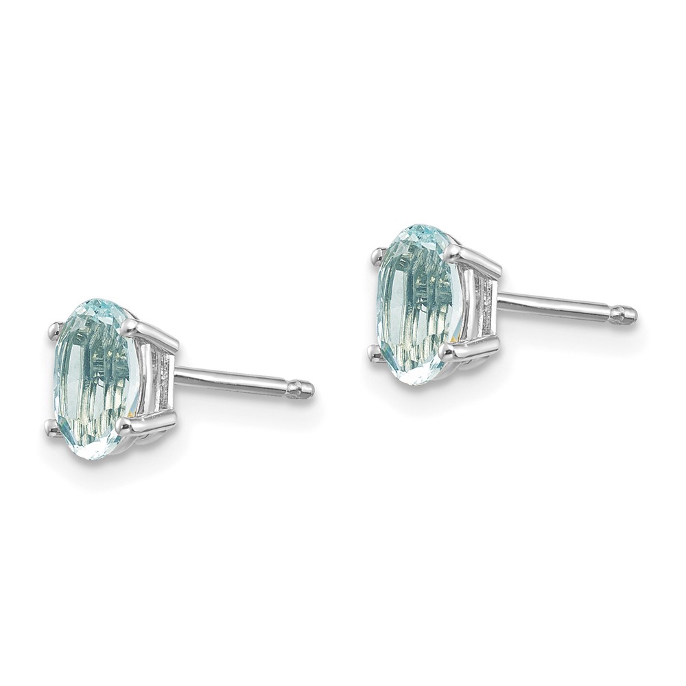 14k White Gold 6x4 Oval March/Aquamarine Post Earrings (XBE303)