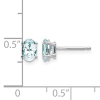 14K White Gold 6x 4 Oval March Aquamarine Post Earrings view 4