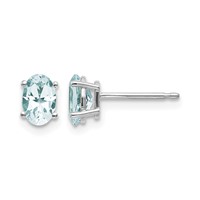 14K White Gold 6x 4 Oval March Aquamarine Post Earrings view 1