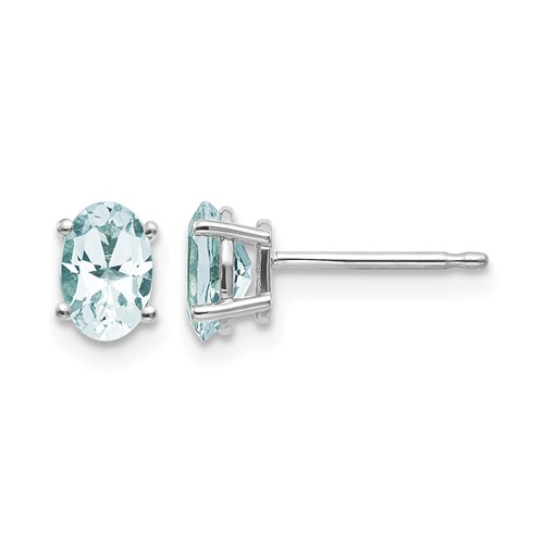 14K White Gold 6x 4 Oval March Aquamarine Post Earrings