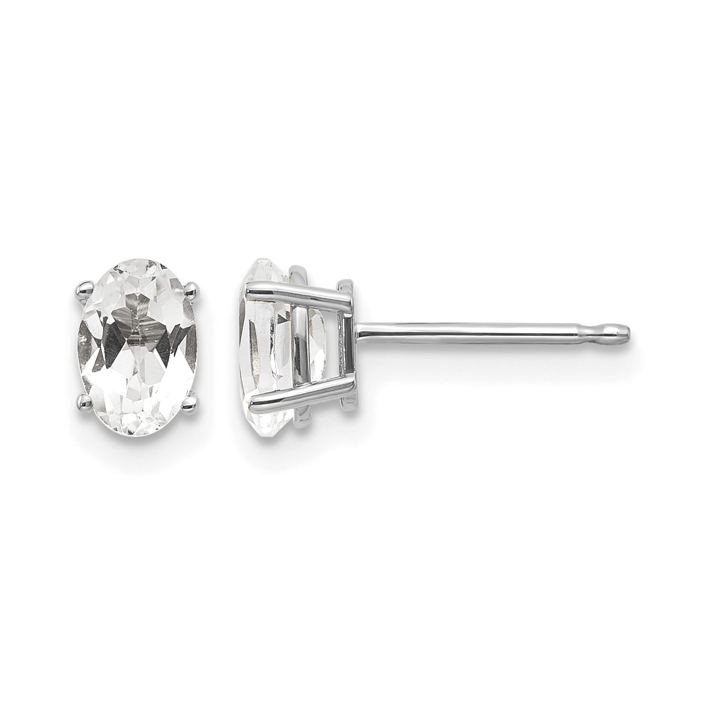 14k White Gold 6x4 Oval April/White Topaz Post Earrings (XBE304)