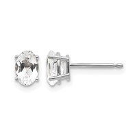 14K White Gold 6x4 Oval April White Topaz Post Earrings view 1