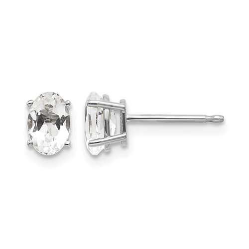 14K White Gold 6x 4 Oval April White Topaz Post Earrings