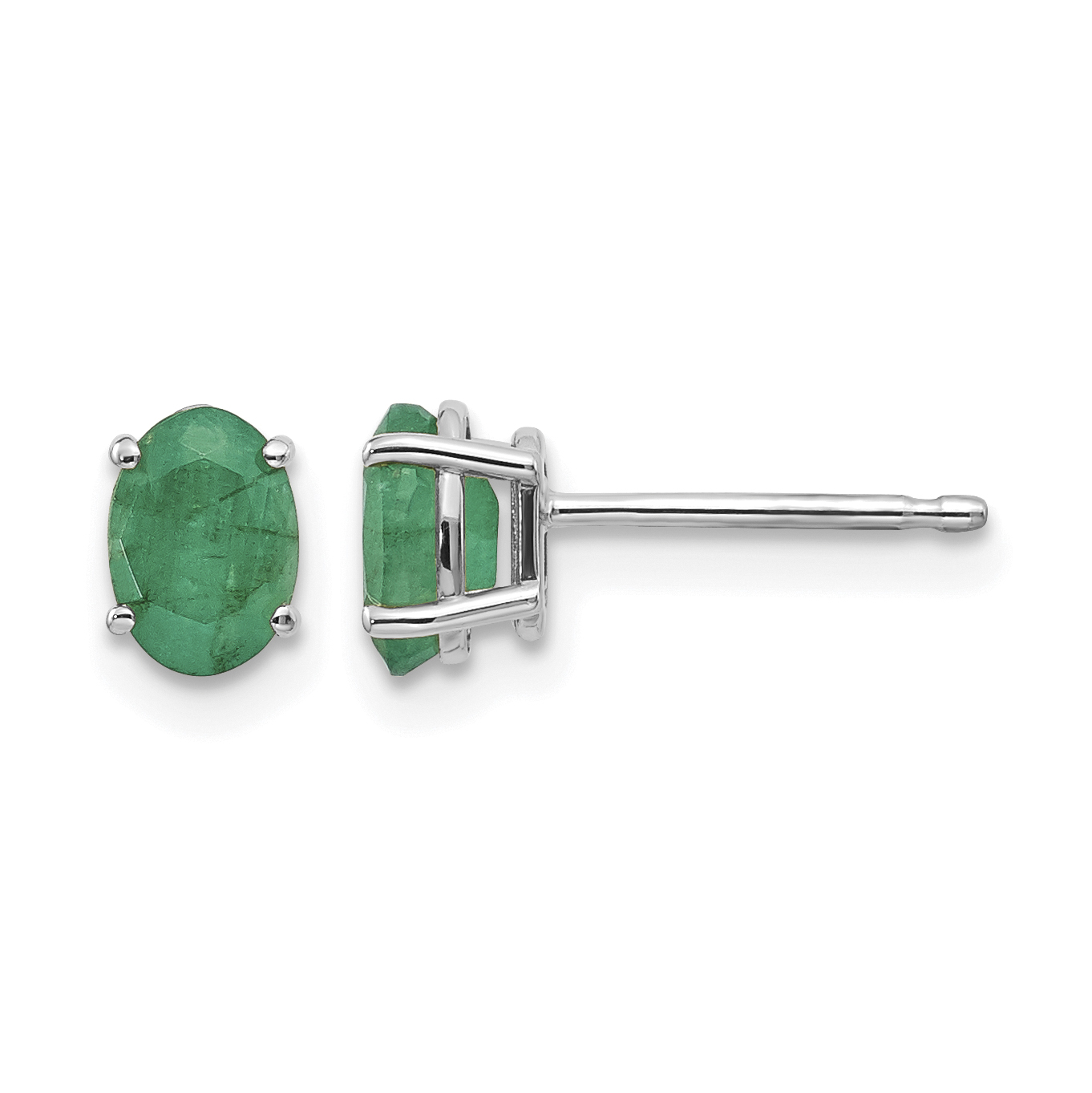14k White Gold 6x4mm Emerald Earrings (XBE305)