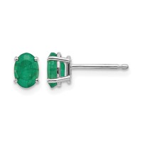 14K White Gold 6x 4 Oval May Emerald Post Earrings view 1