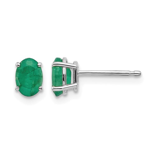 14K White Gold 6x 4 Oval May Emerald Post Earrings