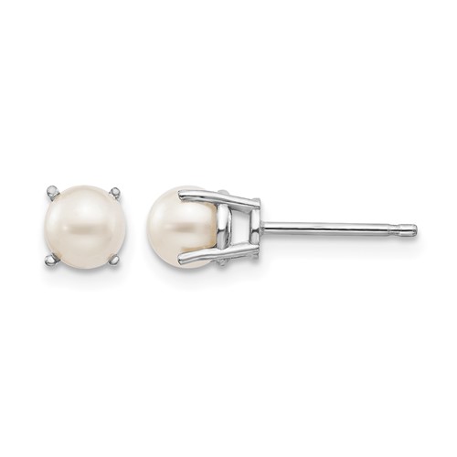 14K White Gold 4.5mm Round June Freshwater Cultured Pearl Post Earrings