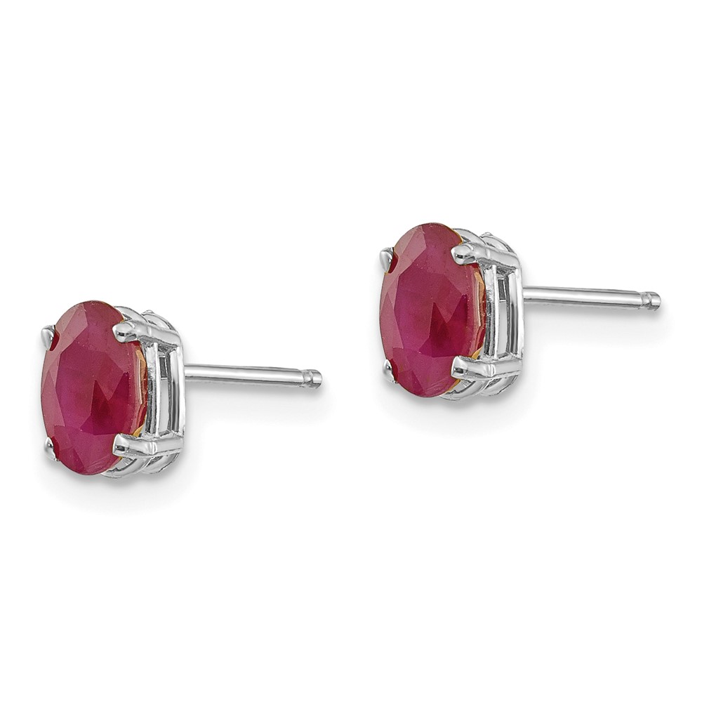 14k White Gold 6x4 Oval July/Ruby Post Earrings (XBE307)
