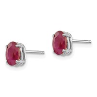 14K White Gold 6x4 Oval July Ruby Post Earrings view 2