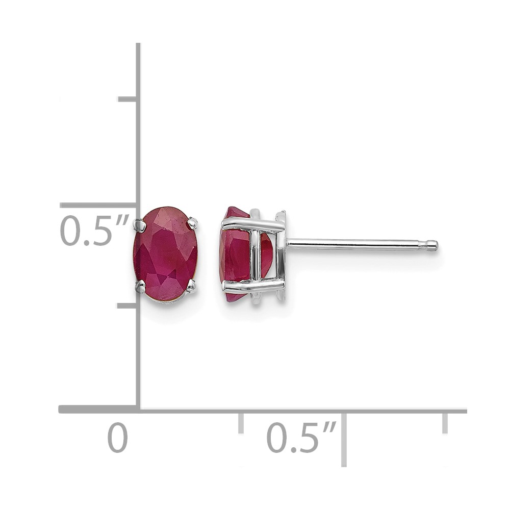 14k White Gold 6x4 Oval July/Ruby Post Earrings (XBE307)