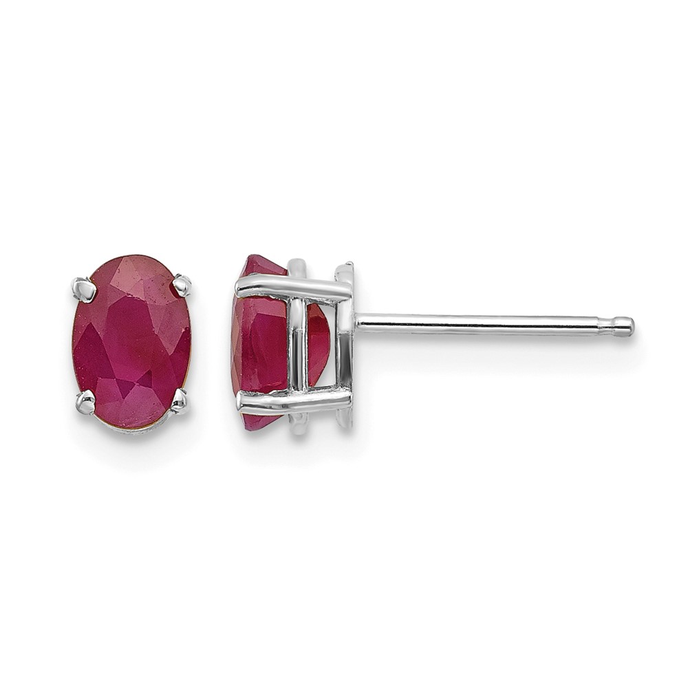 14K White Gold 6x4 Oval July Ruby Post Earrings