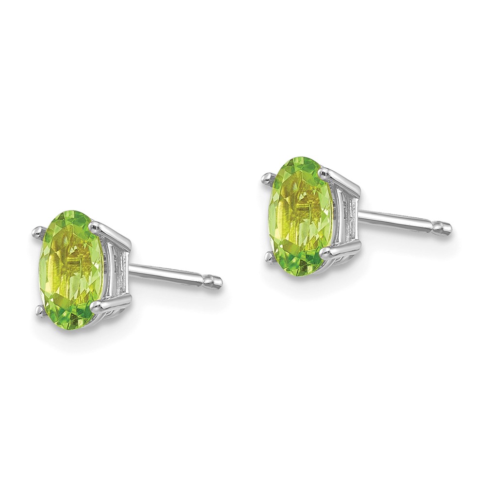 14k White Gold 6x4 Oval August/Peridot Post Earrings (XBE308)