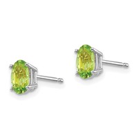 14K White Gold 6x4 Oval August Peridot Post Earrings view 2