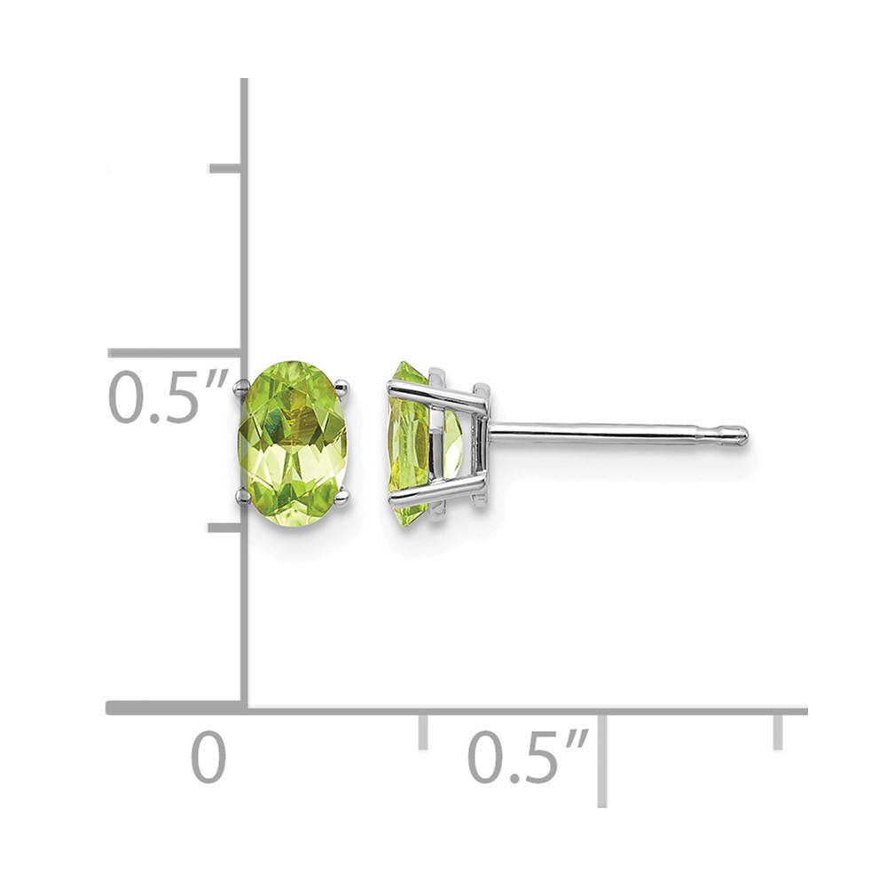 14k White Gold 6x4 Oval August/Peridot Post Earrings (XBE308)
