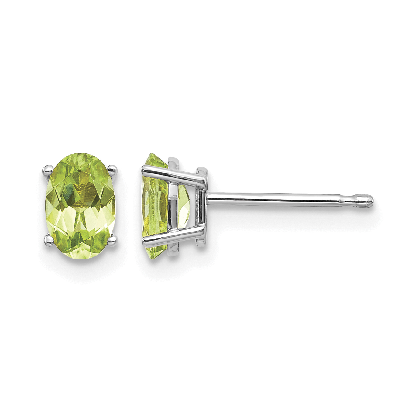 14k White Gold 6x4 Oval August/Peridot Post Earrings (XBE308)