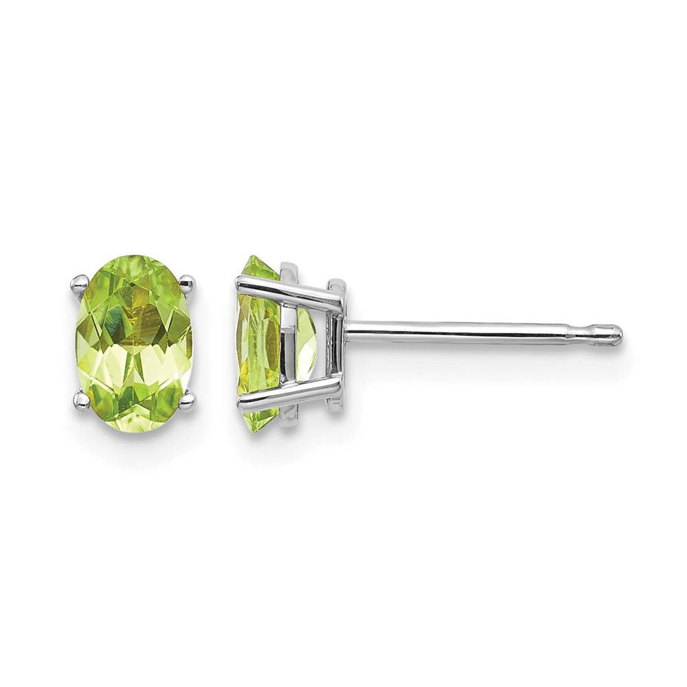 14K White Gold 6x4 Oval August Peridot Post Earrings