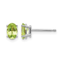 14K White Gold 6x4 Oval August Peridot Post Earrings view 1