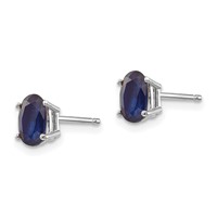 14K White Gold 6x 4 Oval September Sapphire Post Earrings view 2
